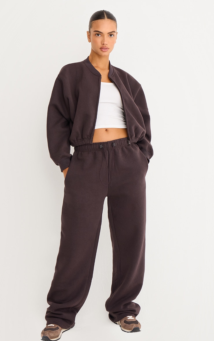 Dark Chocolate Drawcord Waist Cropped Zip Up Sweatshirt image 3