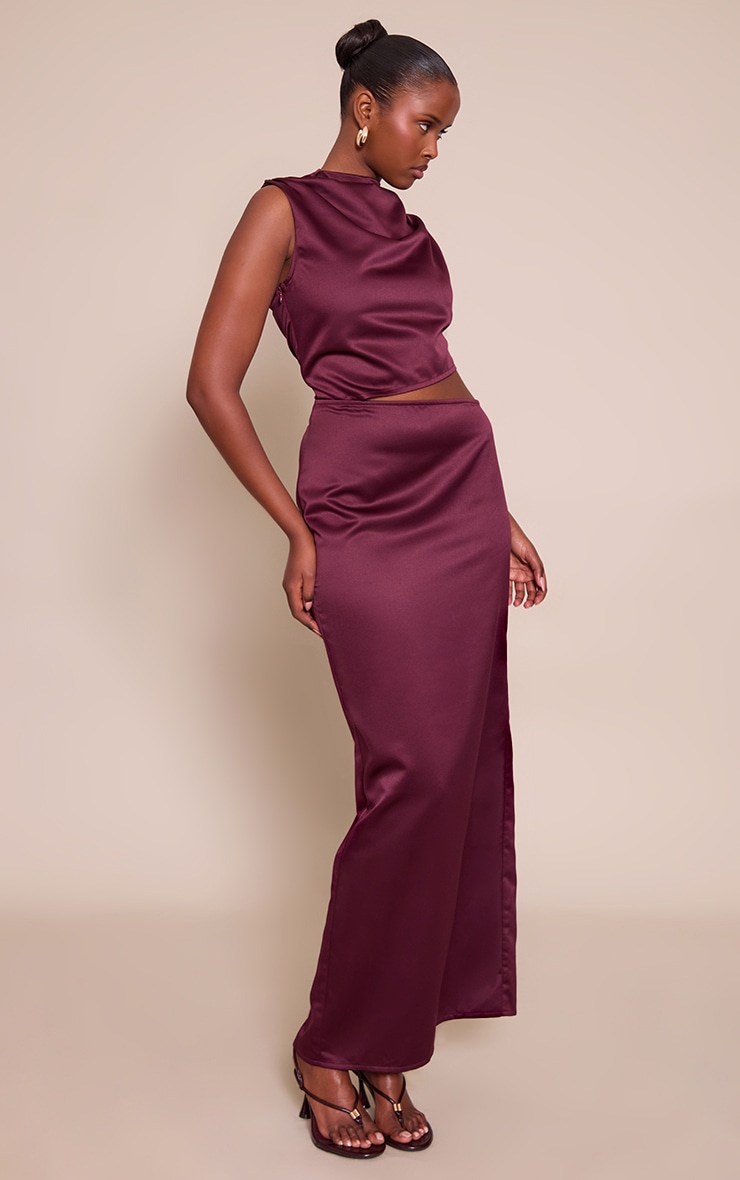  Plum Satin High Neck Cut Out Maxi Dress image 3