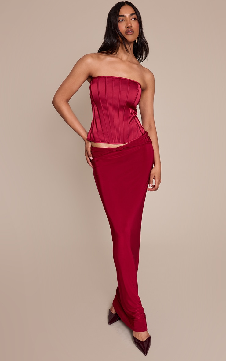 Wine Satin Boned Bandeau Corset image 3