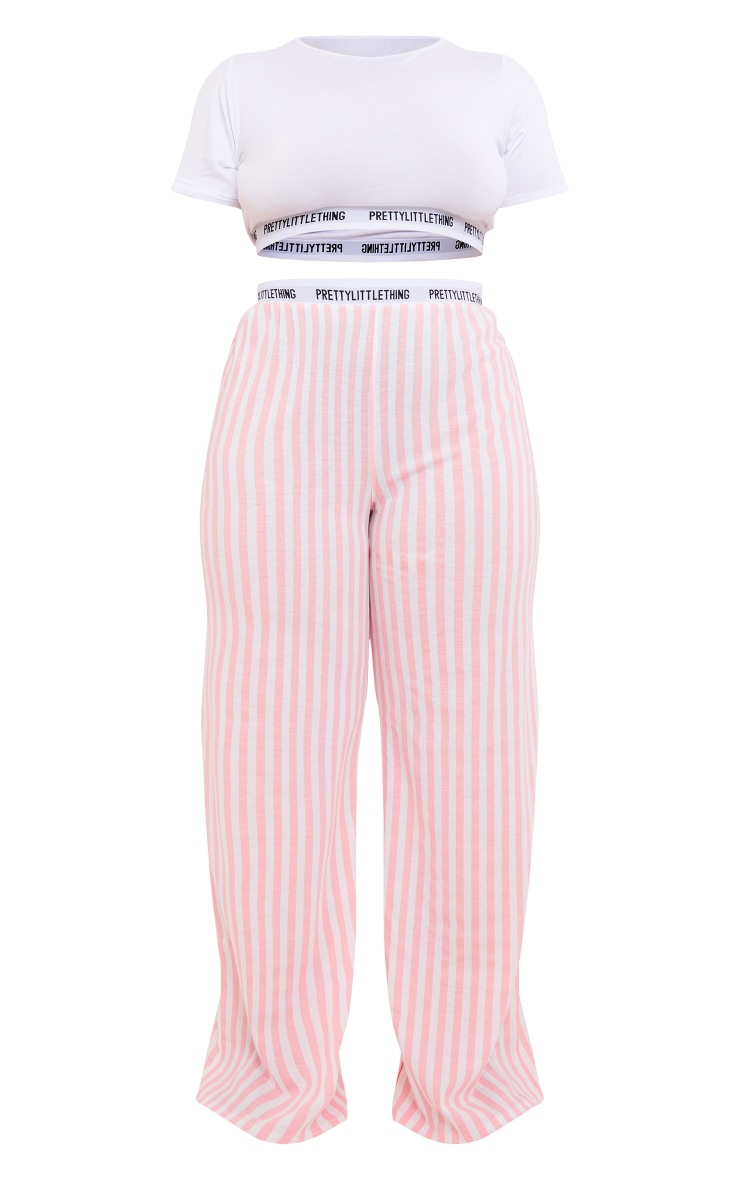 PRETTYLITTLETHING Plus Pink Striped Pant Pj Set image 5