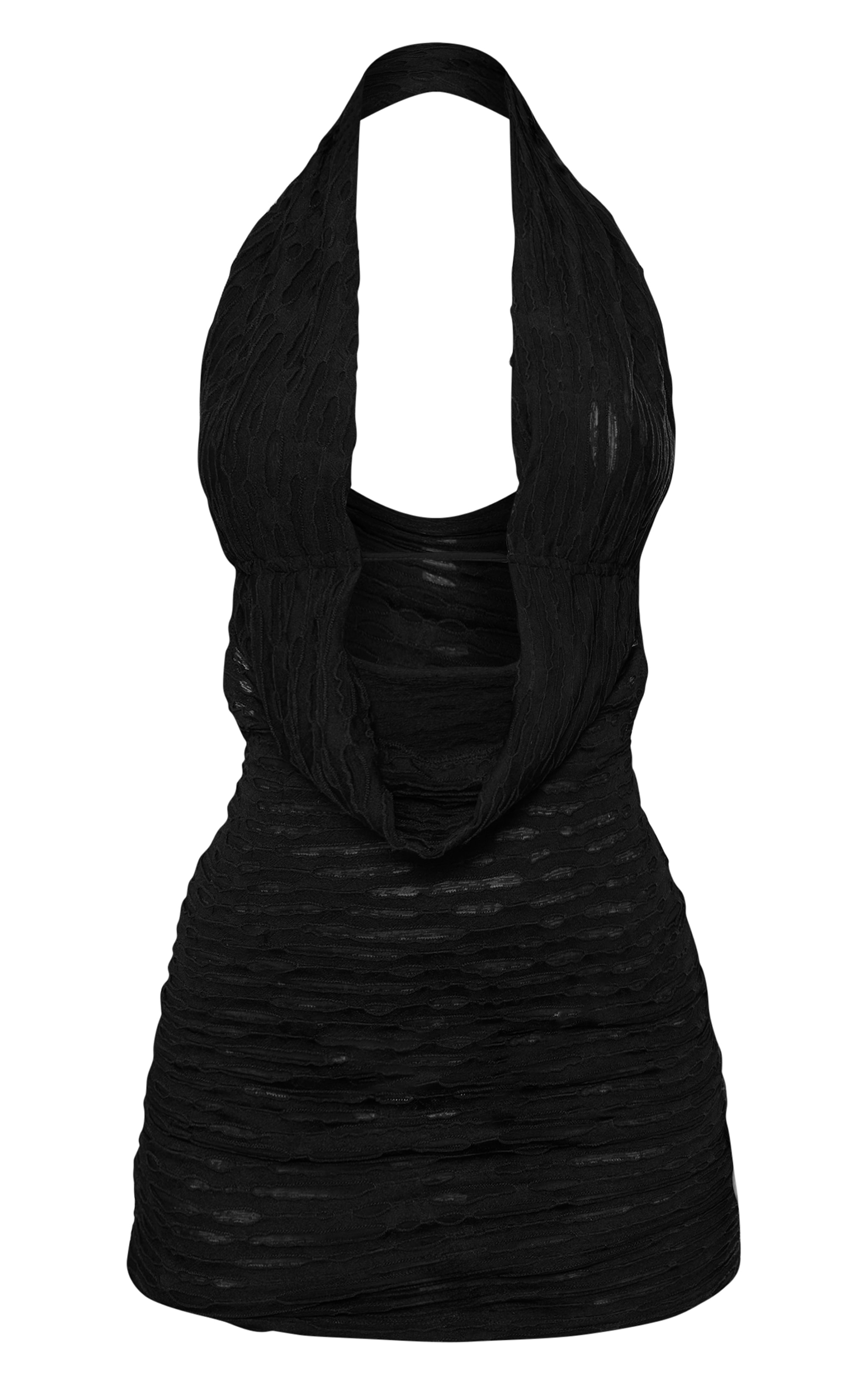 Black Textured Halter Neck Cowl Neck Mini Dress image 1