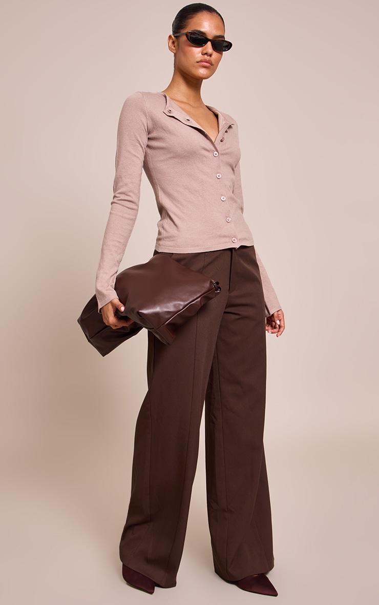 Taupe Button Through Fine Knit Cardigan image 3