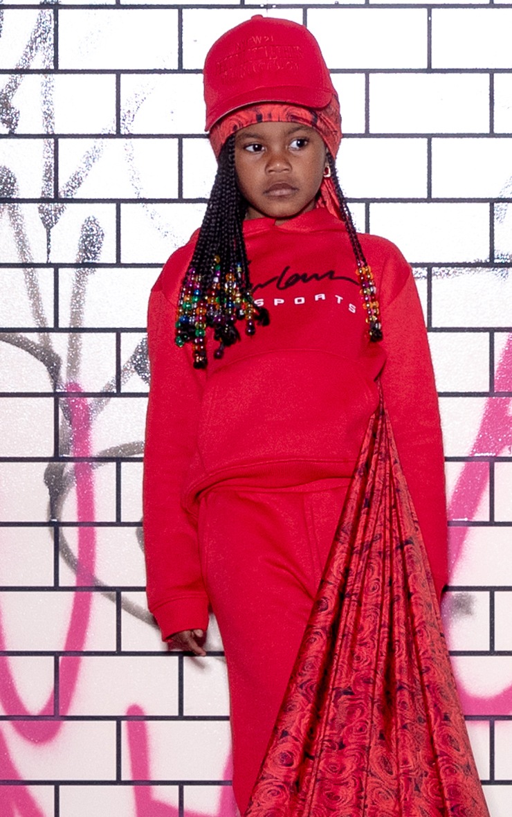 Kids Red Printed Oversized Hoodie image 1