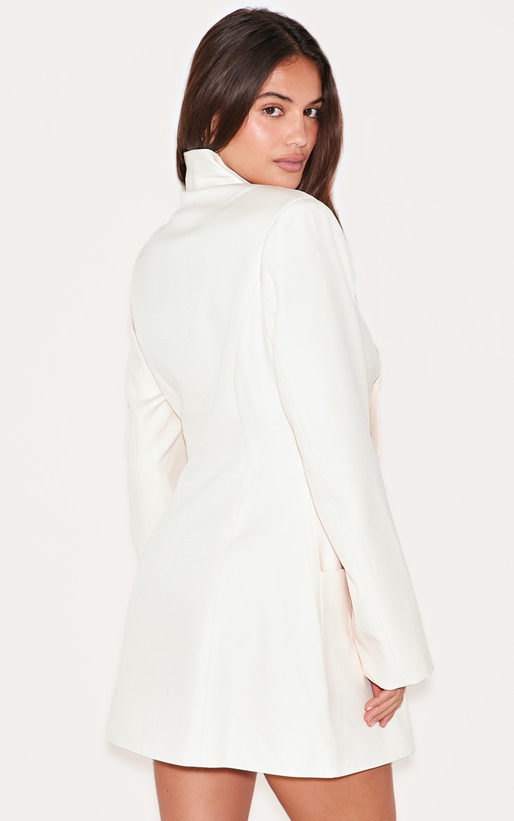 Cream Woven Collarless Blazer Dress image 2