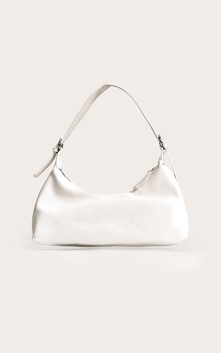 Off White Pu Elongated Curved Shoulder Bag image 3