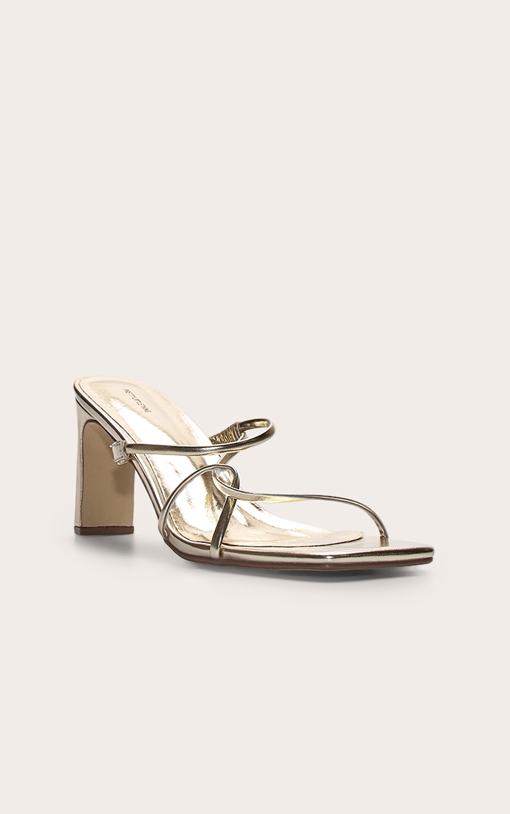 Gold Pu Square Toe Thin Block High Heeled Mules image 2