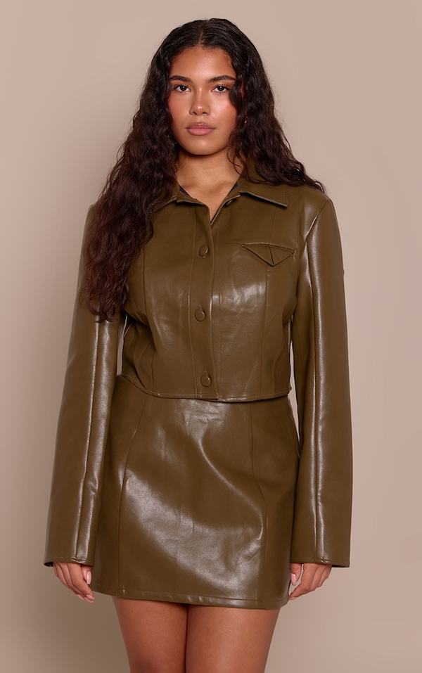 Shape Green Faux Leather Cropped Jacket