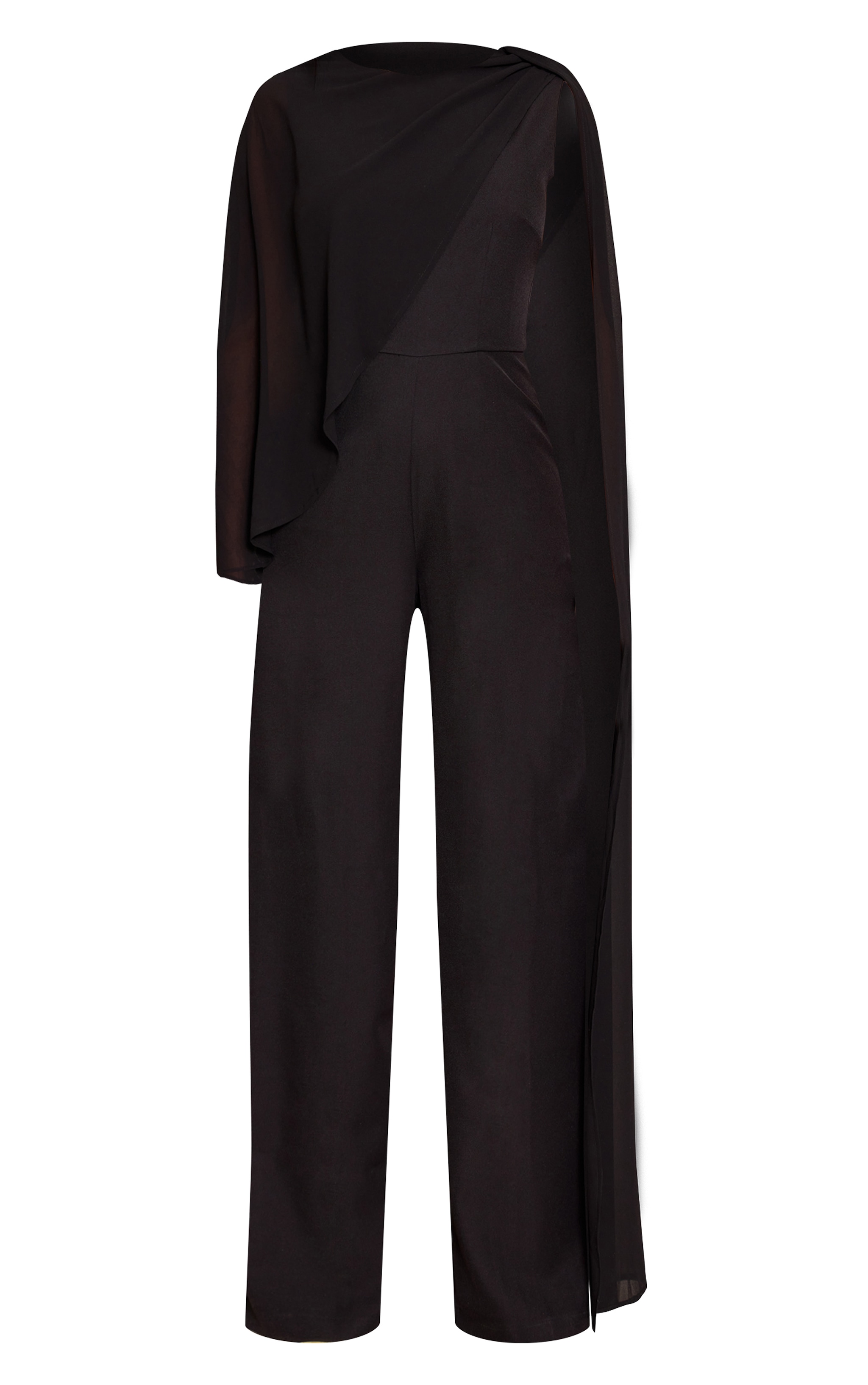 Black Chiffon Cape Detail Straight Leg Jumpsuit image 5