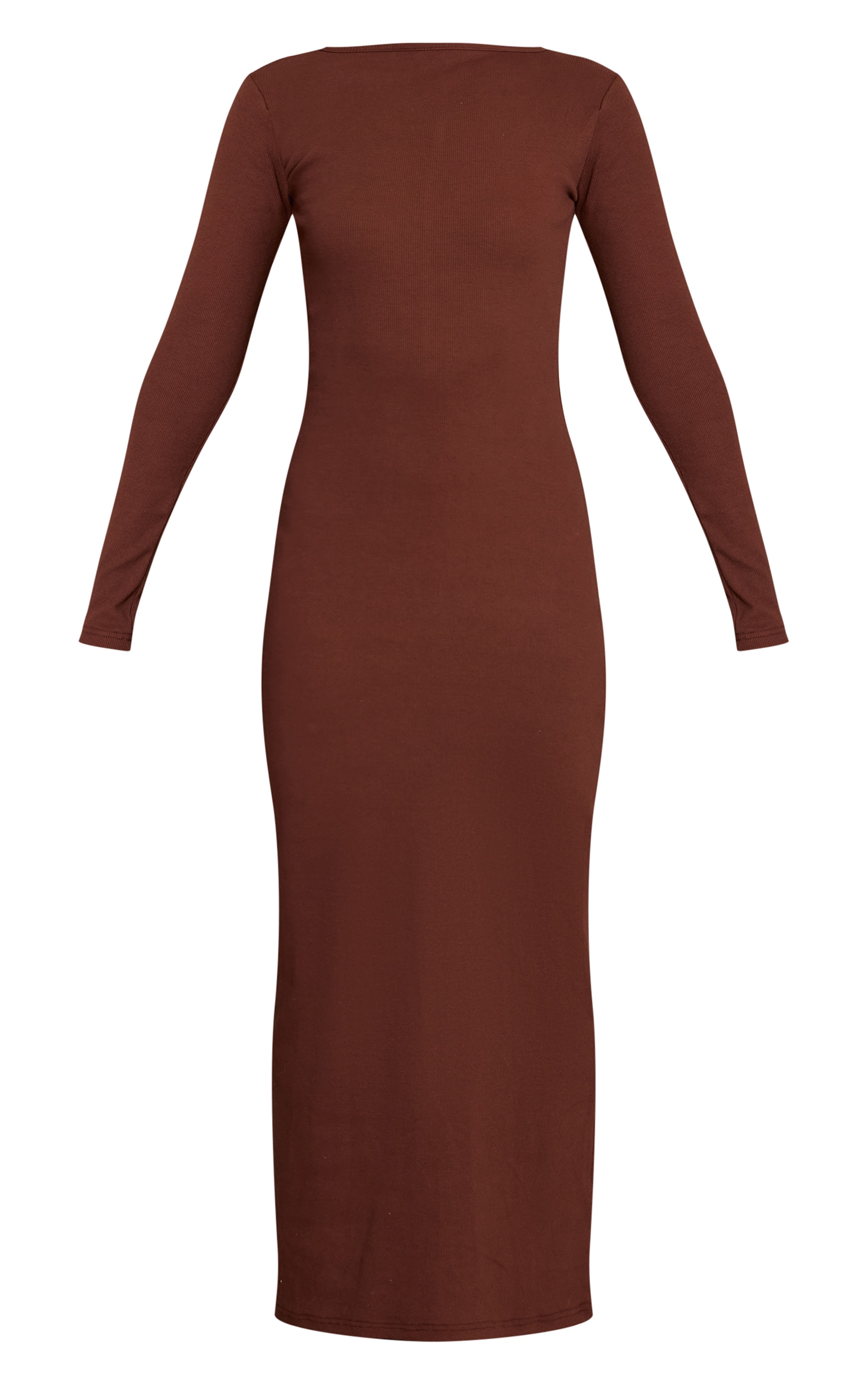 Chocolate Ribbed Boat Neck Long Sleeve Bodycon Maxi Dress image 5
