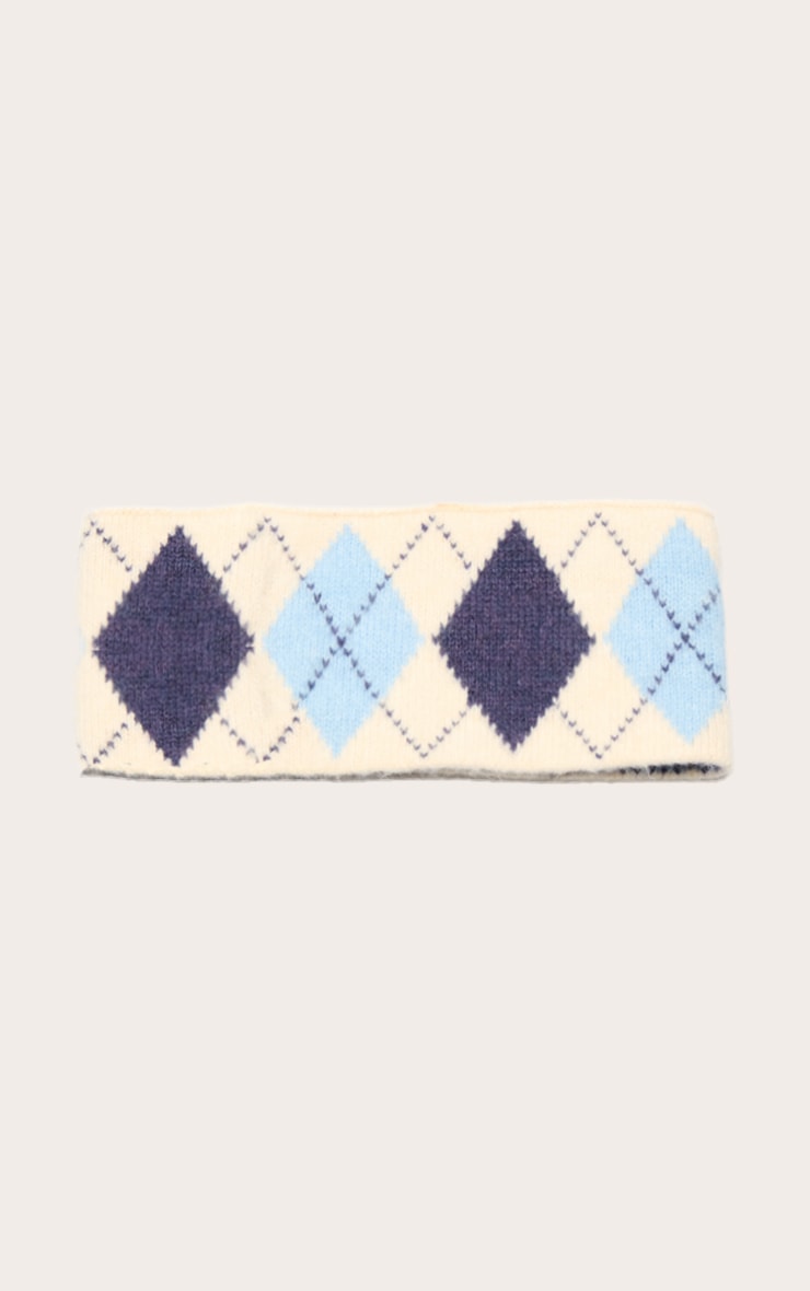 Bandeau en maille tricot bleu poudré à losanges image 2