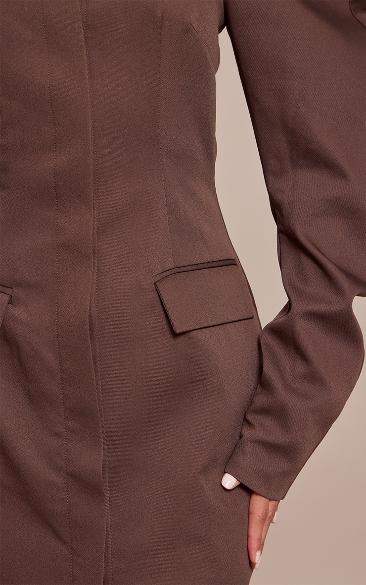 Deep Chocolate Woven Cacoon Sleeve Button Down Blazer Dress image 4