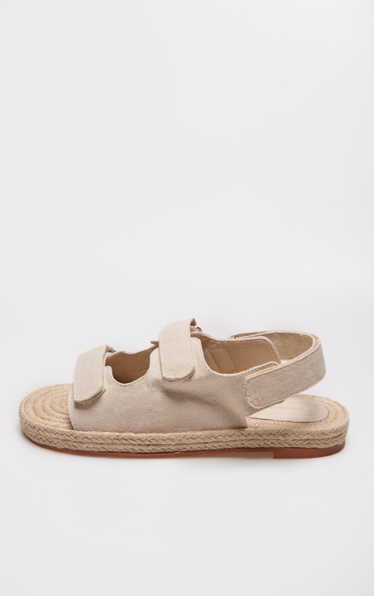 Natural Linen Look Espadrille Sole Velcro Sandals image 2