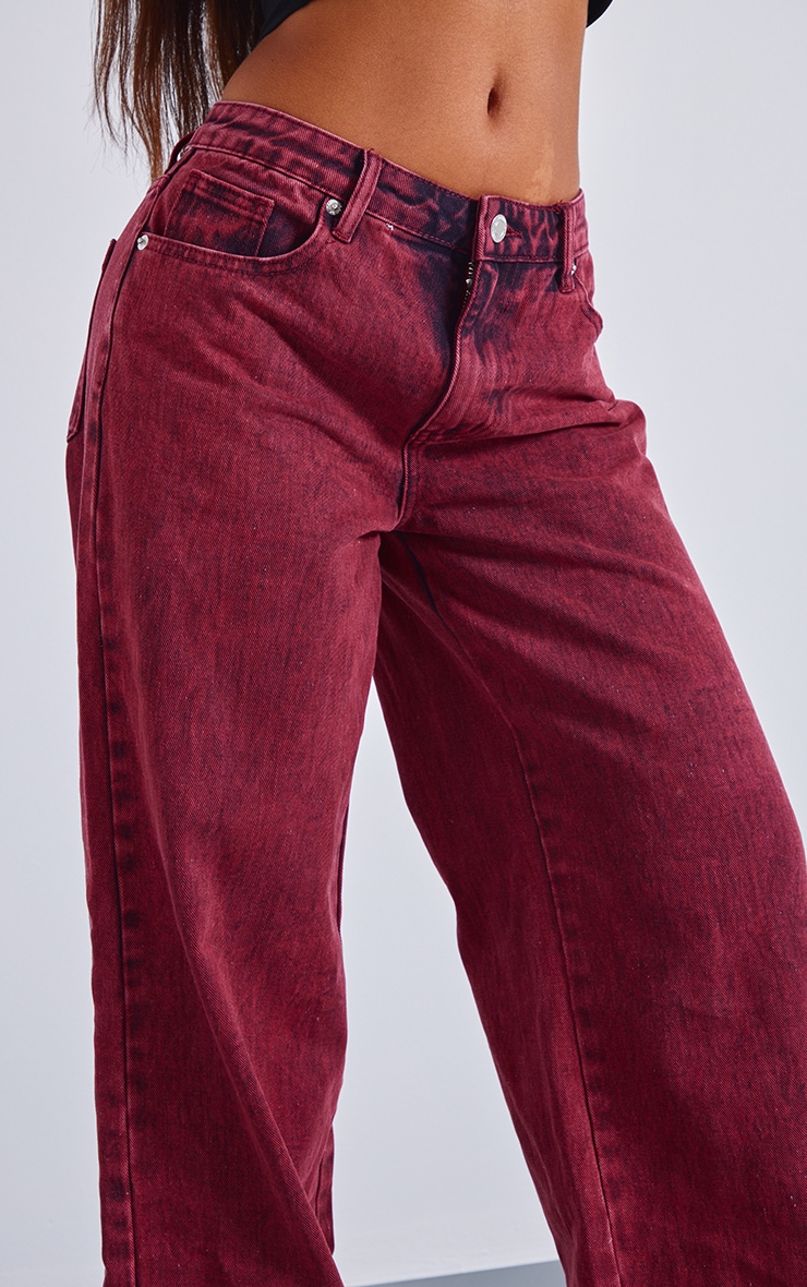 Petite Washed Burgundy Wide Leg Jeans image 4