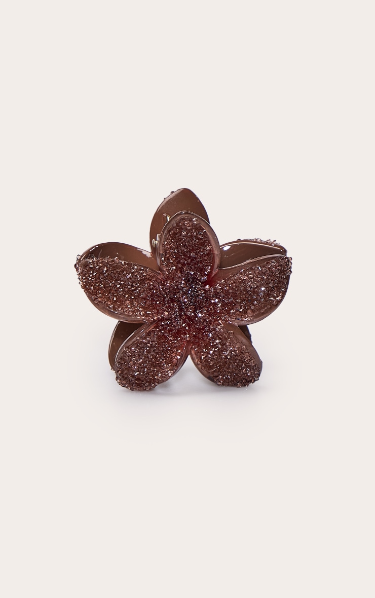 Chocolate Crystal Lily Flower Hair Clip image 2