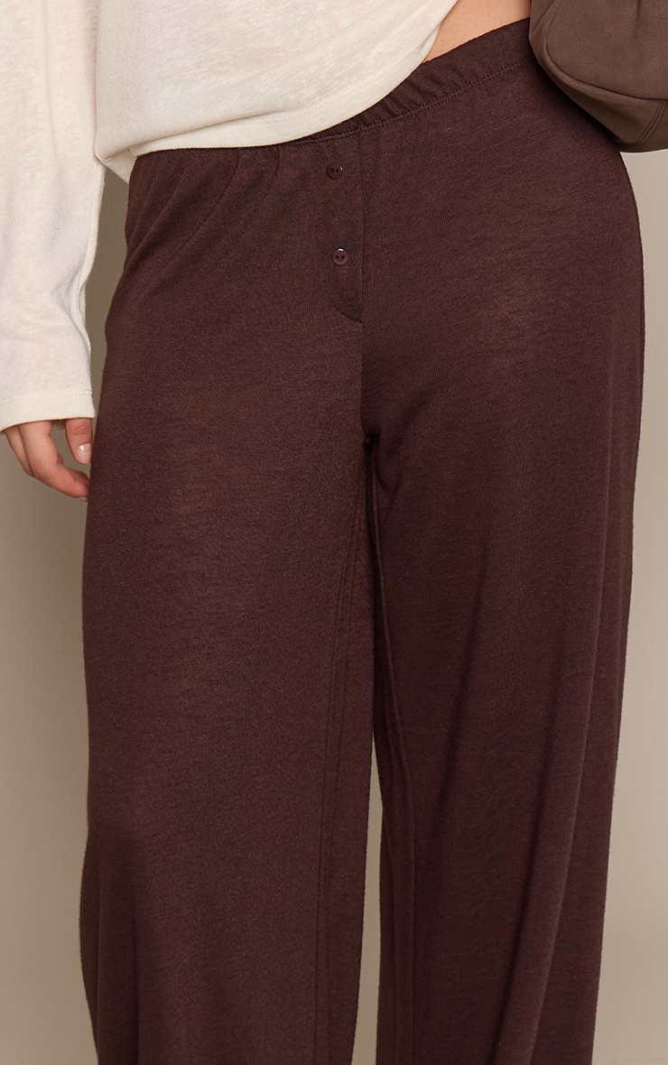 Dark Chocolate Marl Slub Jersey Button Detail Wide Leg Trouser image 4