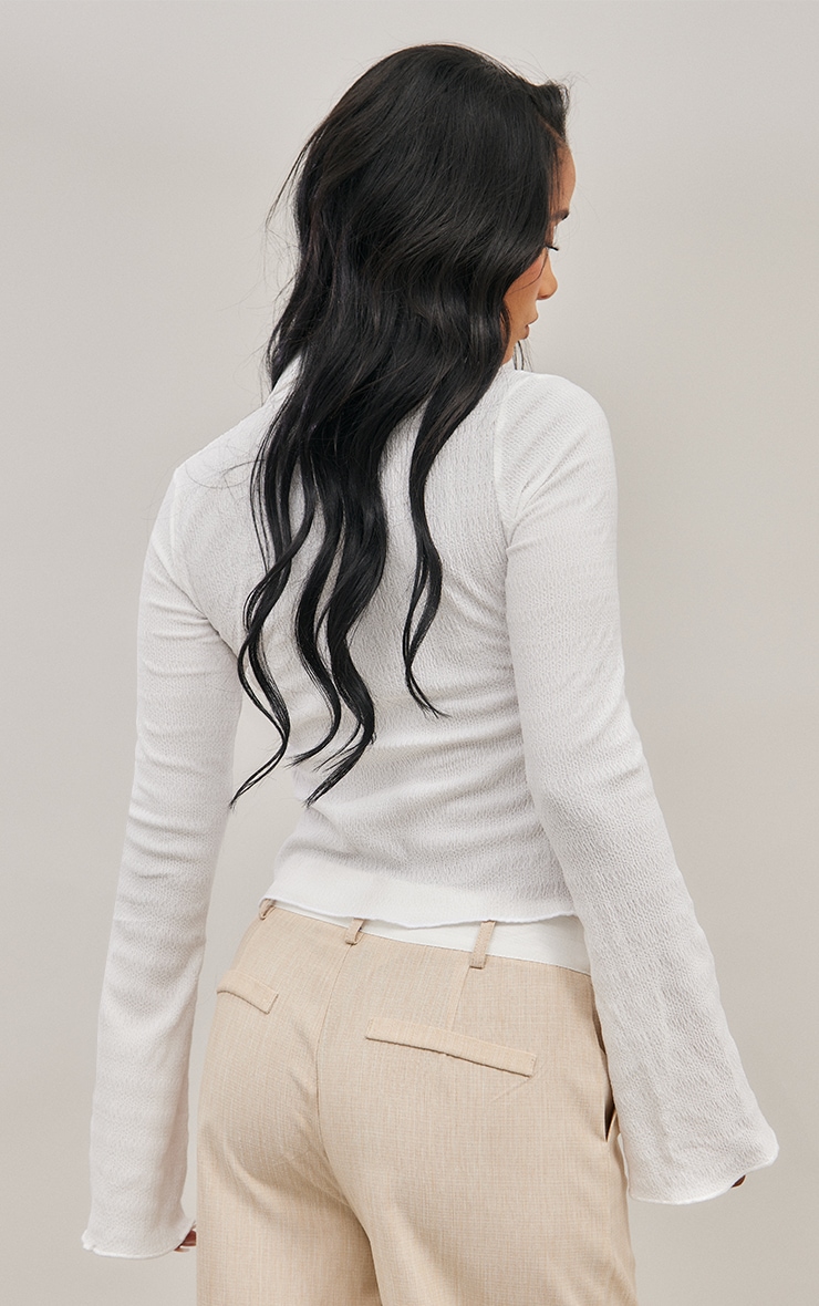 White Textured Hook And Eye Flared Sleeve Shirt image 2