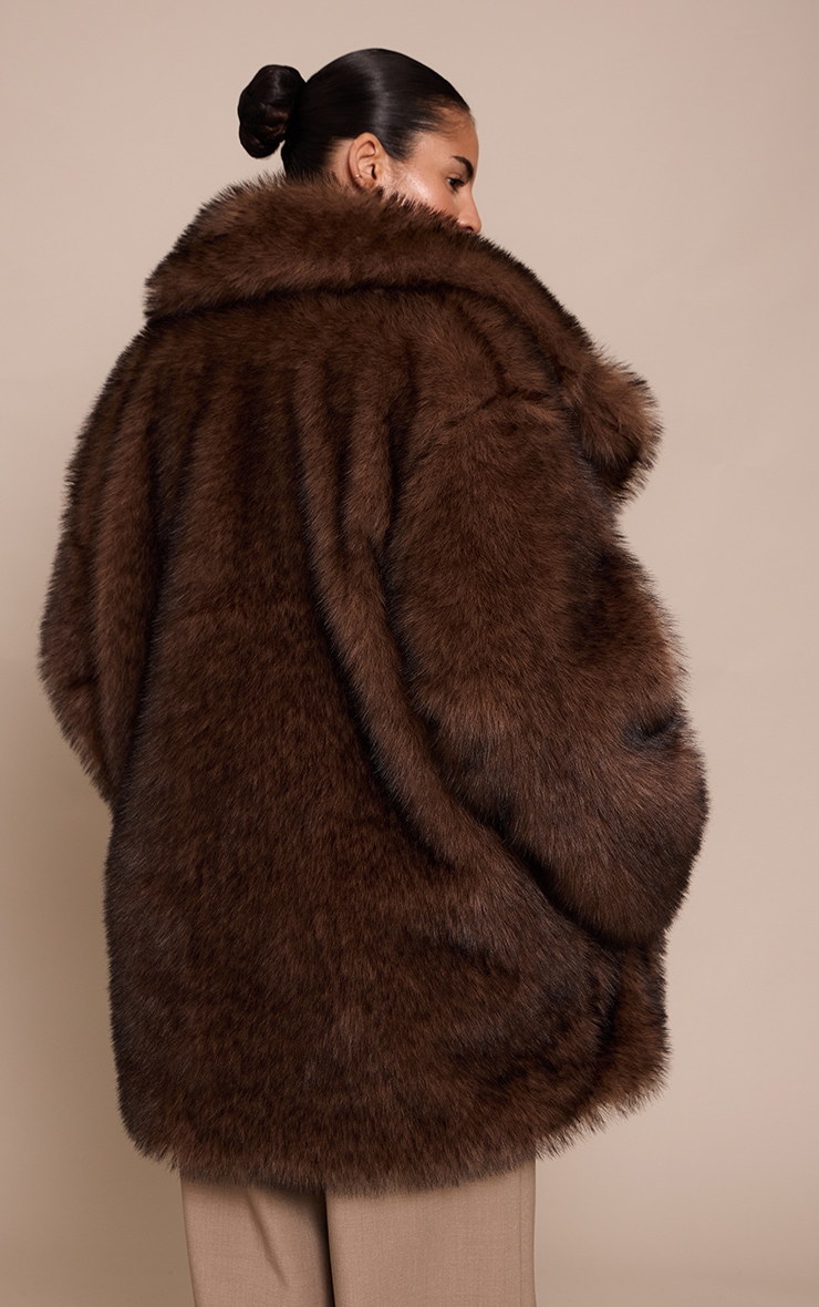 Plus Chocolate Oversized Midi Faux Fur Coat image 2