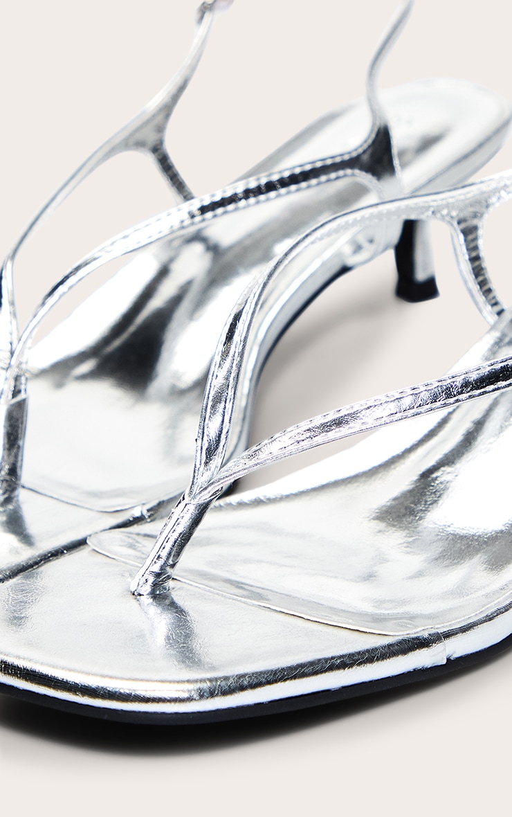 Silver Metallic Toe Thong Kitten Heeled Sandal image 5
