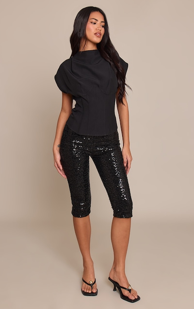 Pantalon capri doublé noir à sequins