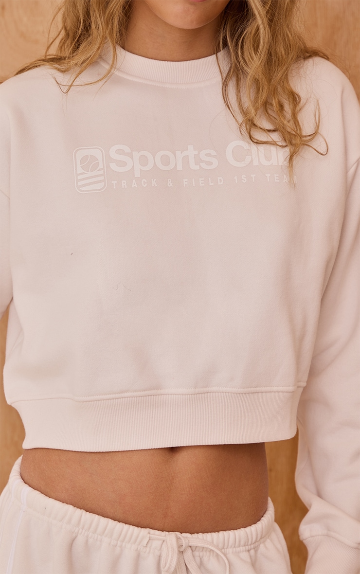 Cream Sports Club Print Cropped Sweatshirt image 4