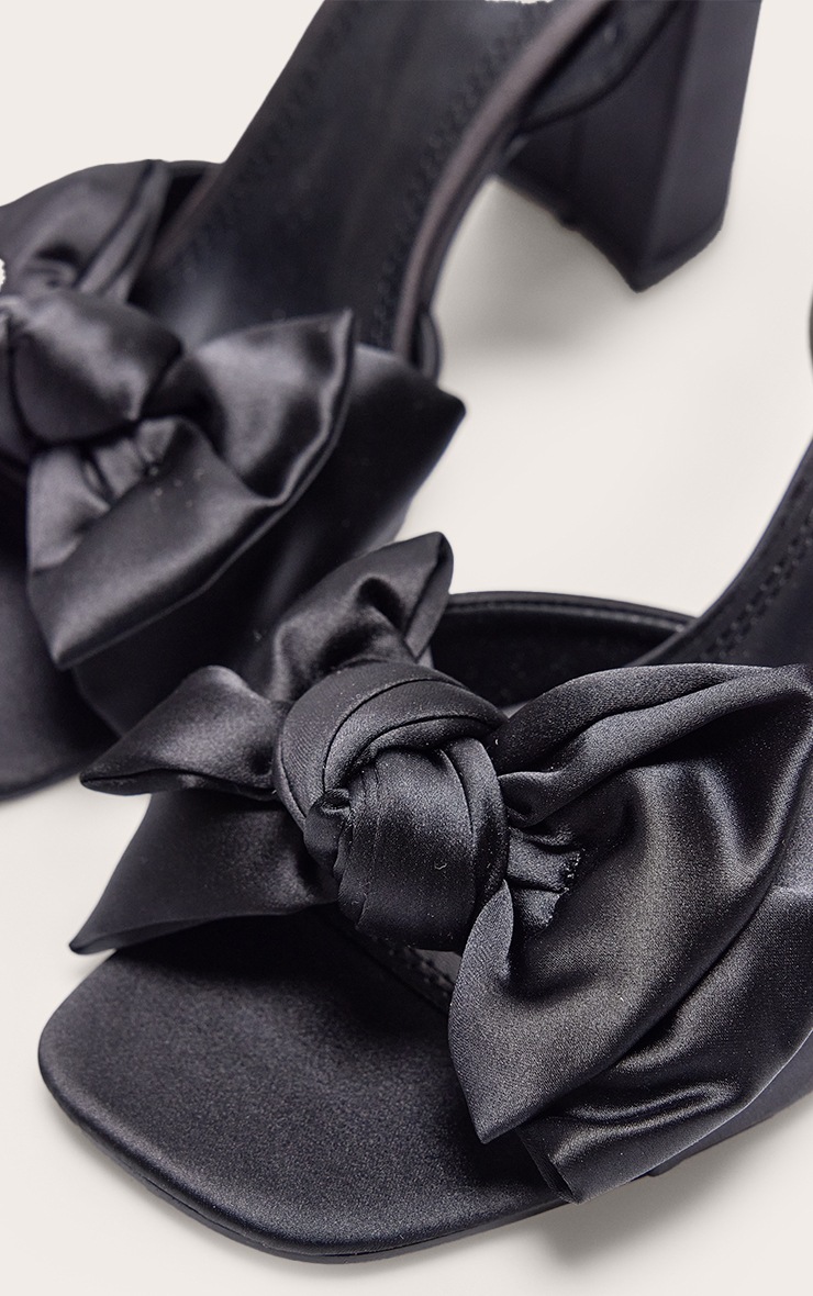 Wide Fit Black Satin Round Toe Bow Block Heeled Sandals image 4