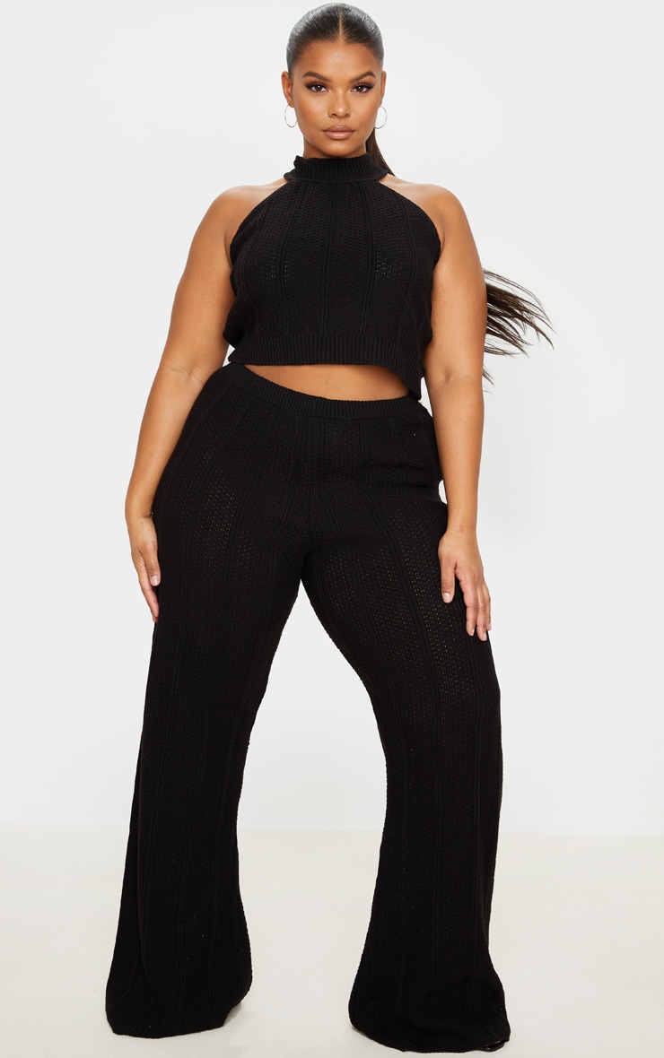 Plus Black Knit Halterneck Crop Top image 3