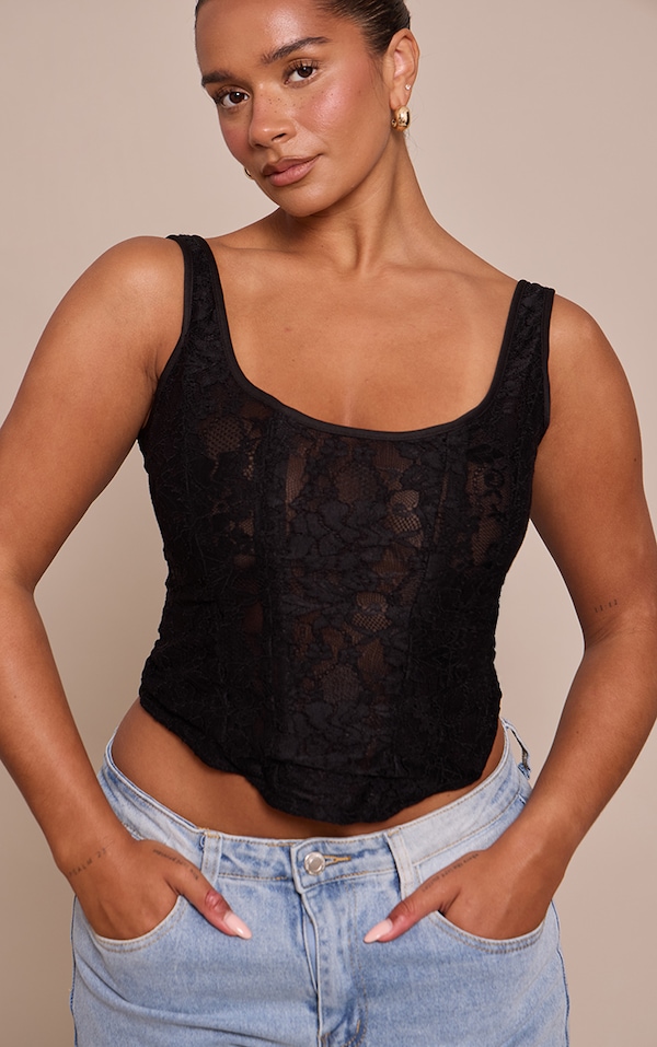 Shape BLACK LACE SQUARE NECK LONGLINE CORSET TOP