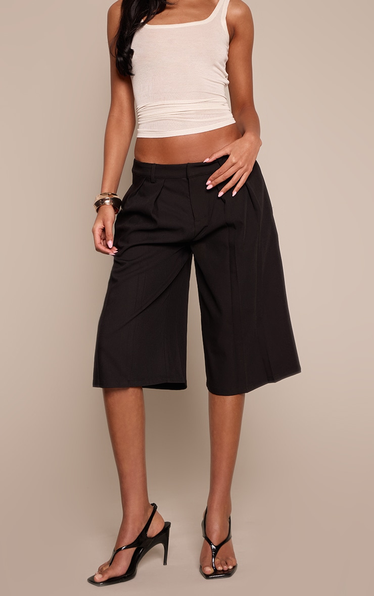 Tall Black Woven Pleat Detail Jorts image 2