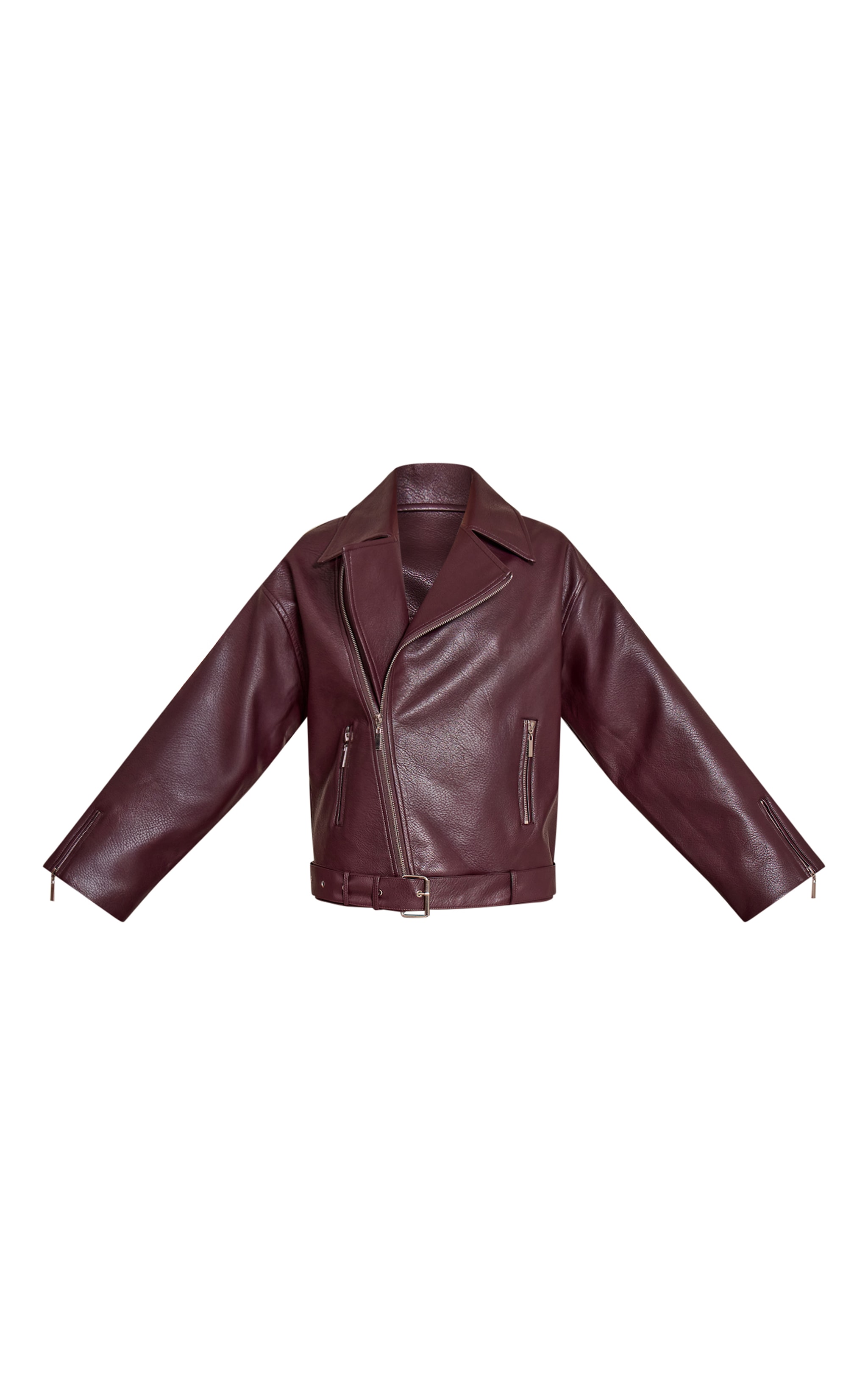 Veste motard oversize en PU bordeaux image 5