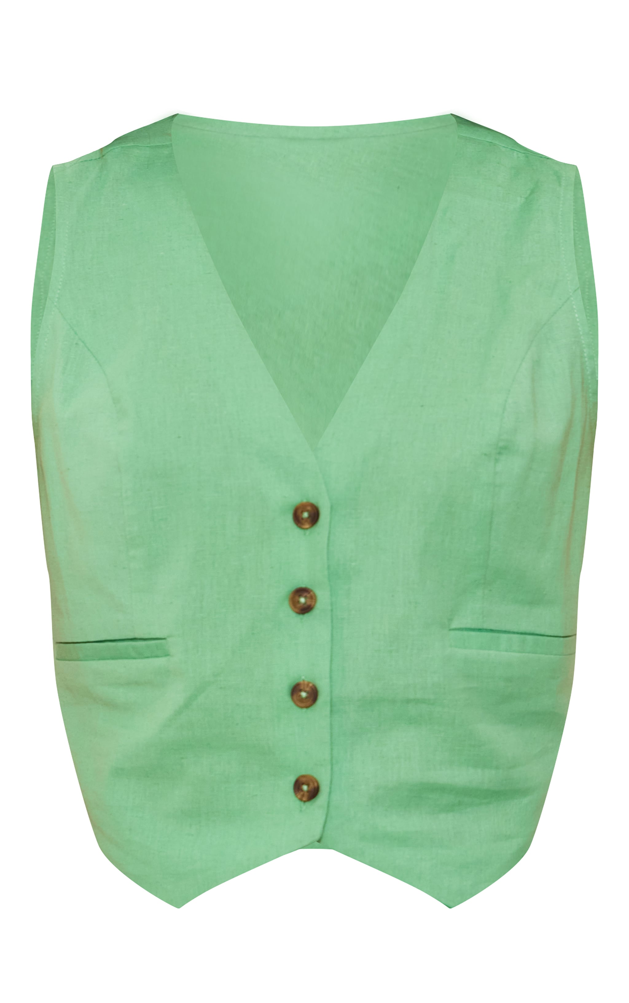 Green Linen Look Boxy Vest