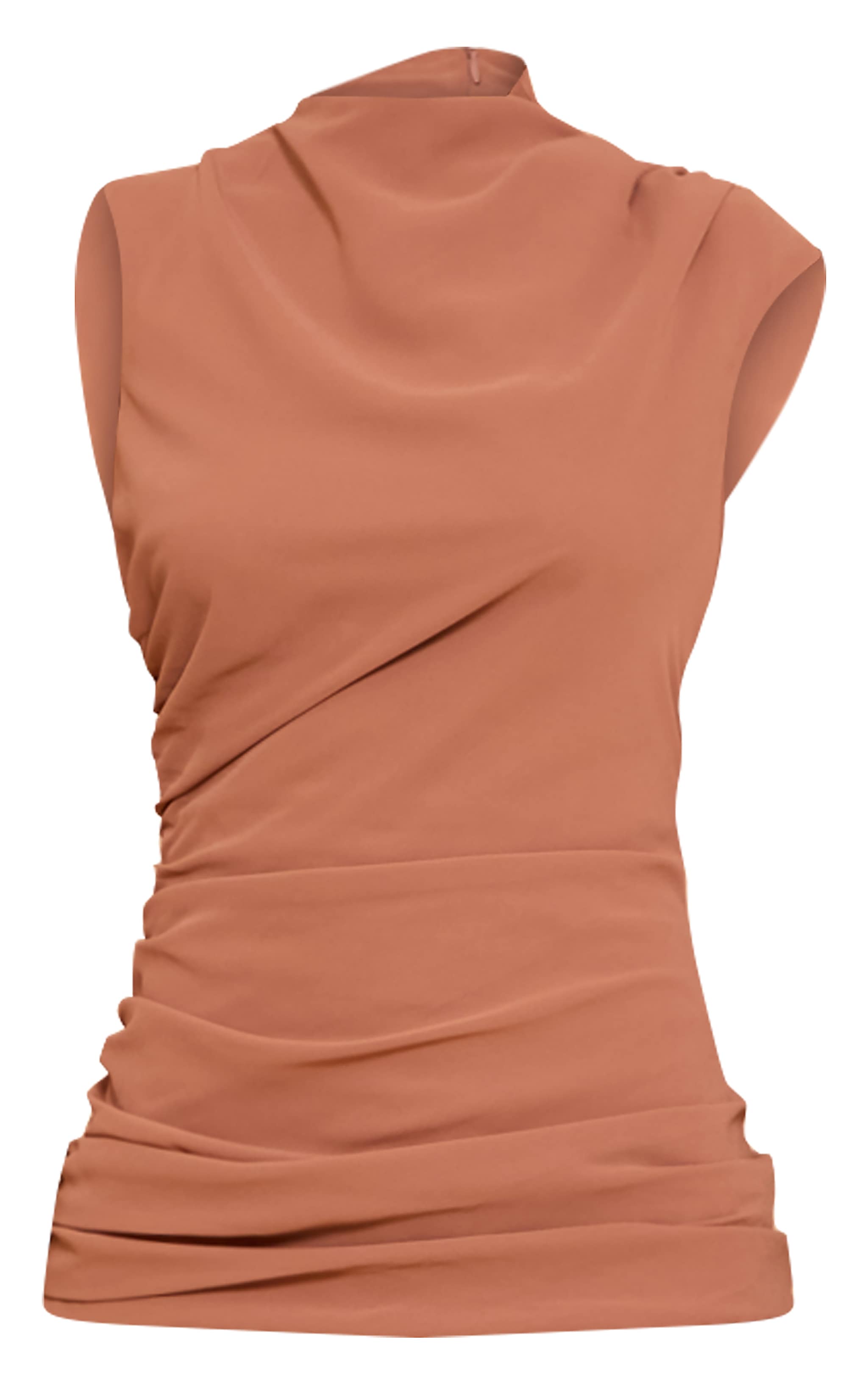 Mocha Chiffon Ruched Dropped Waist Sleeveless Maxi Dress image 5