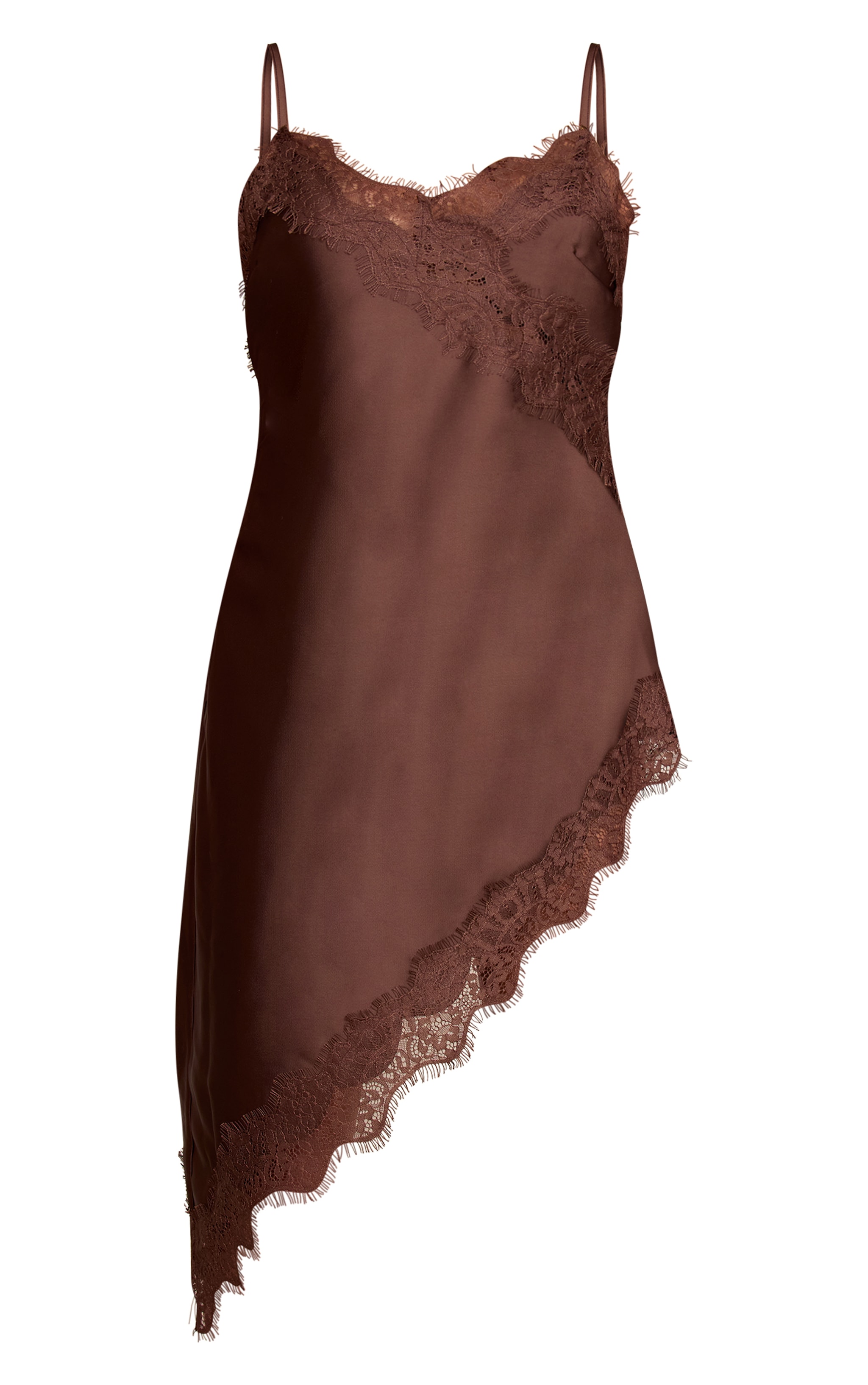 Petite Chocolate Asymmetric Lace Satin Mini Dress image 5
