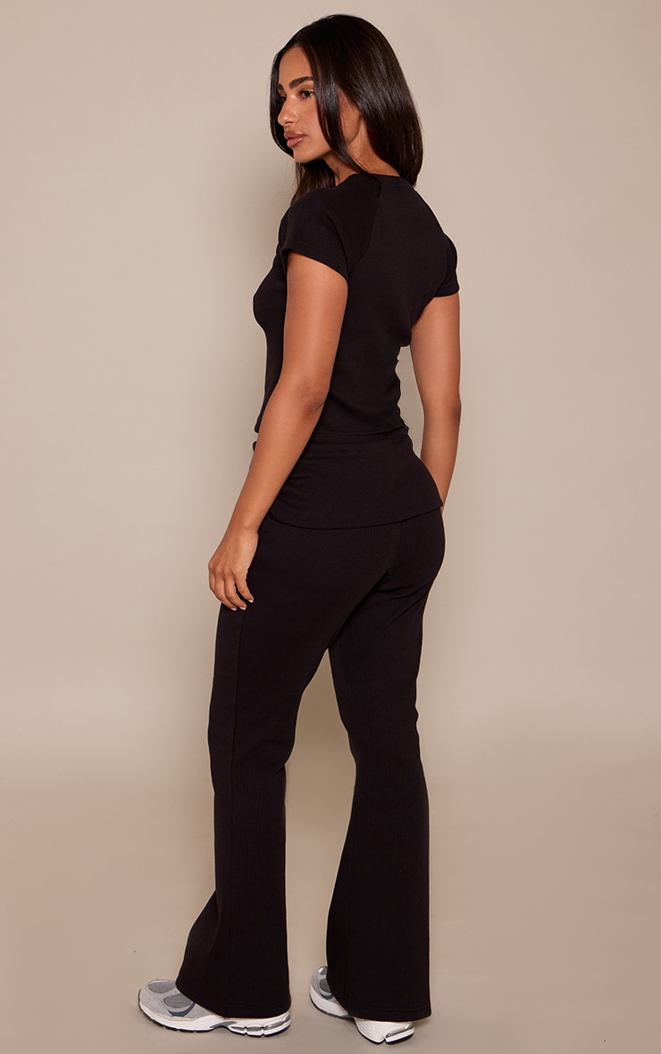 Petite Black Rib Foldover Waist Flares image 3