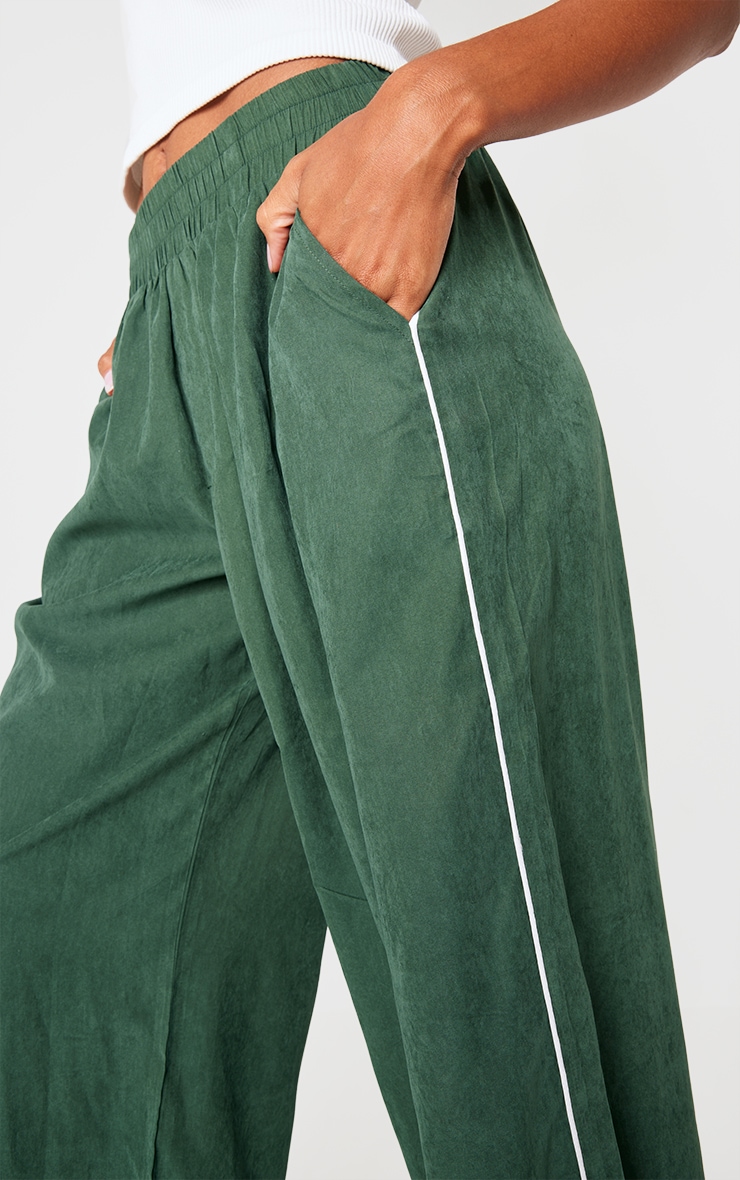 Forest Green Faux Suede Side Piping Detail Straight Leg Pants image 4