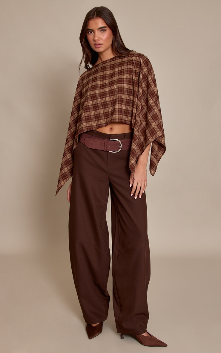 Brown Check Woven Cape Style Top image 3