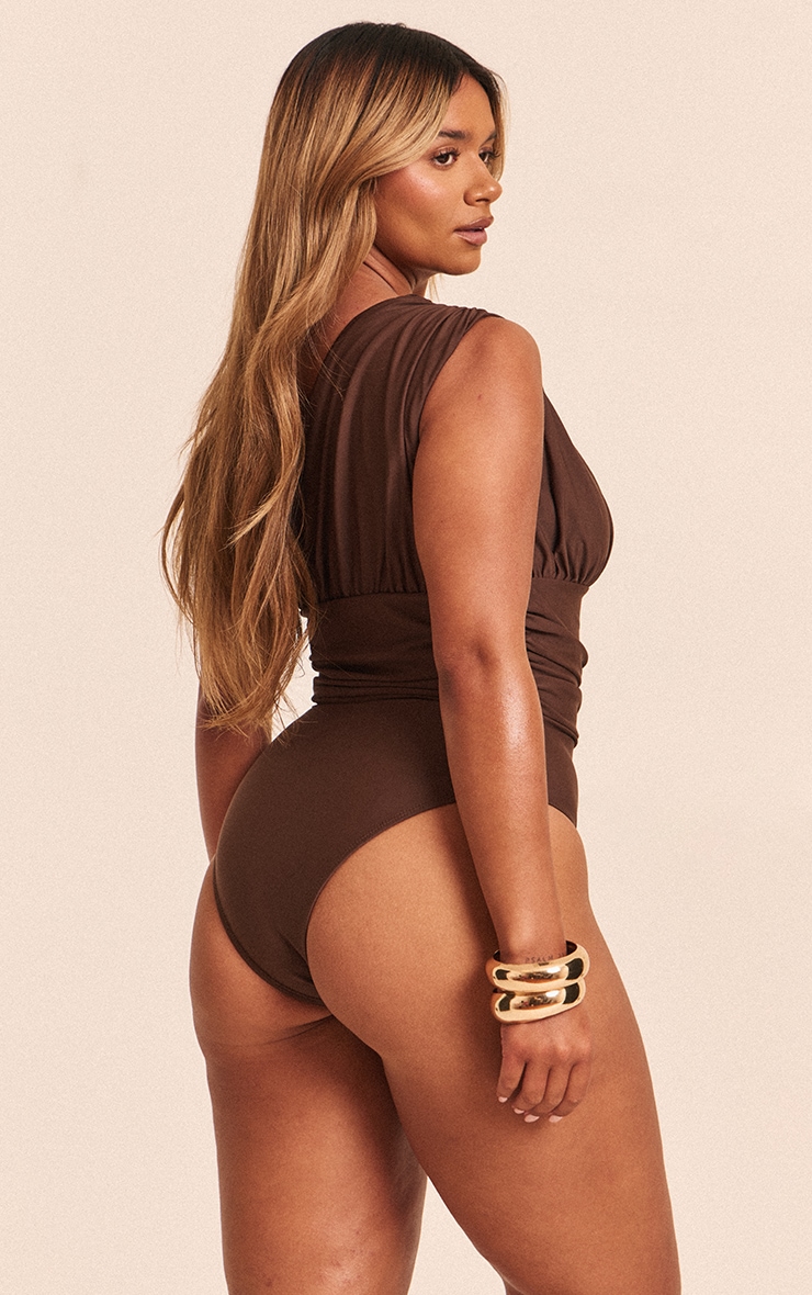 Shape Chocolate One Shoulder Ruched Swimsuit image 2