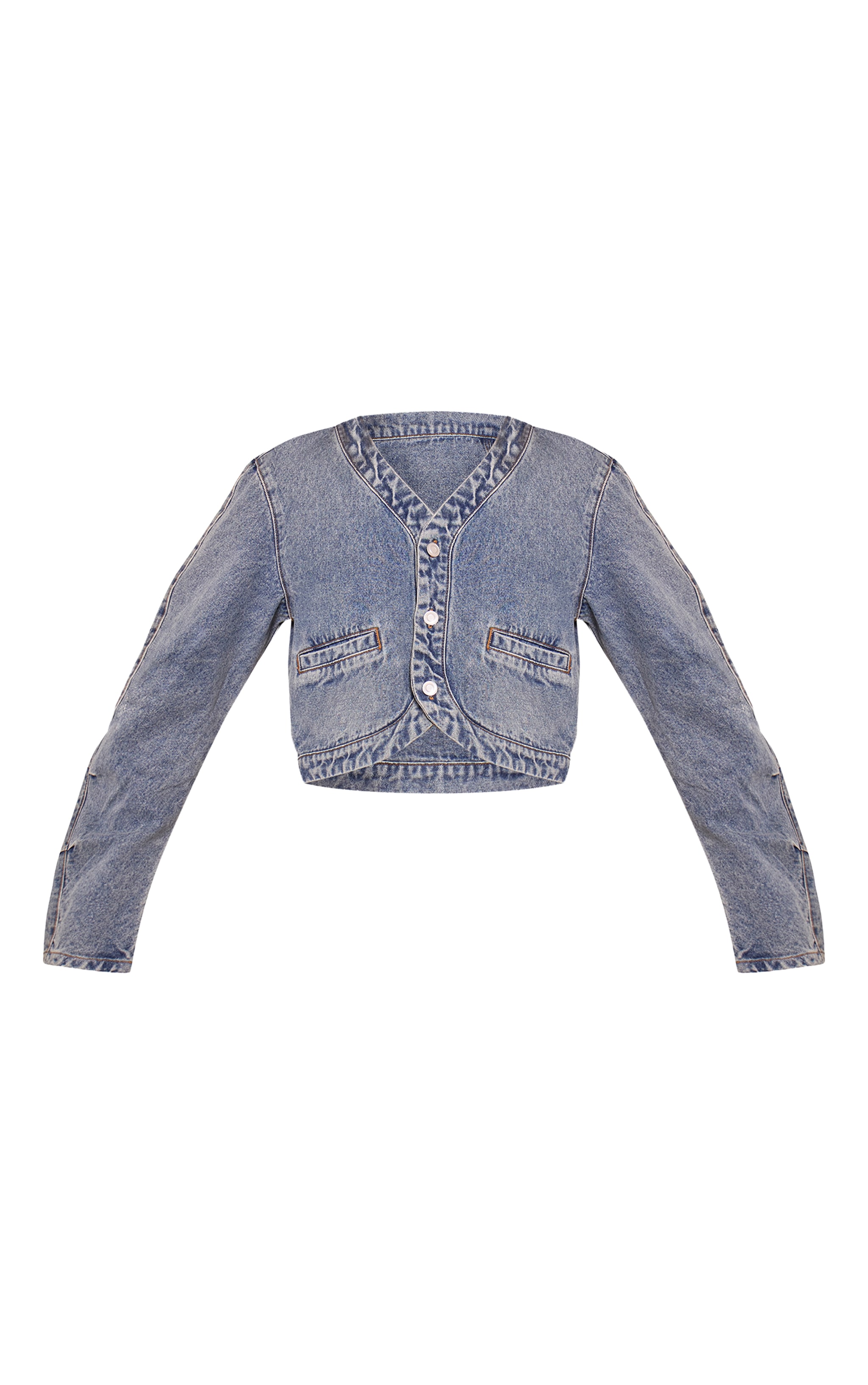 Tall Vintage V Neck Curved Hem Cropped Denim Jacket image 5