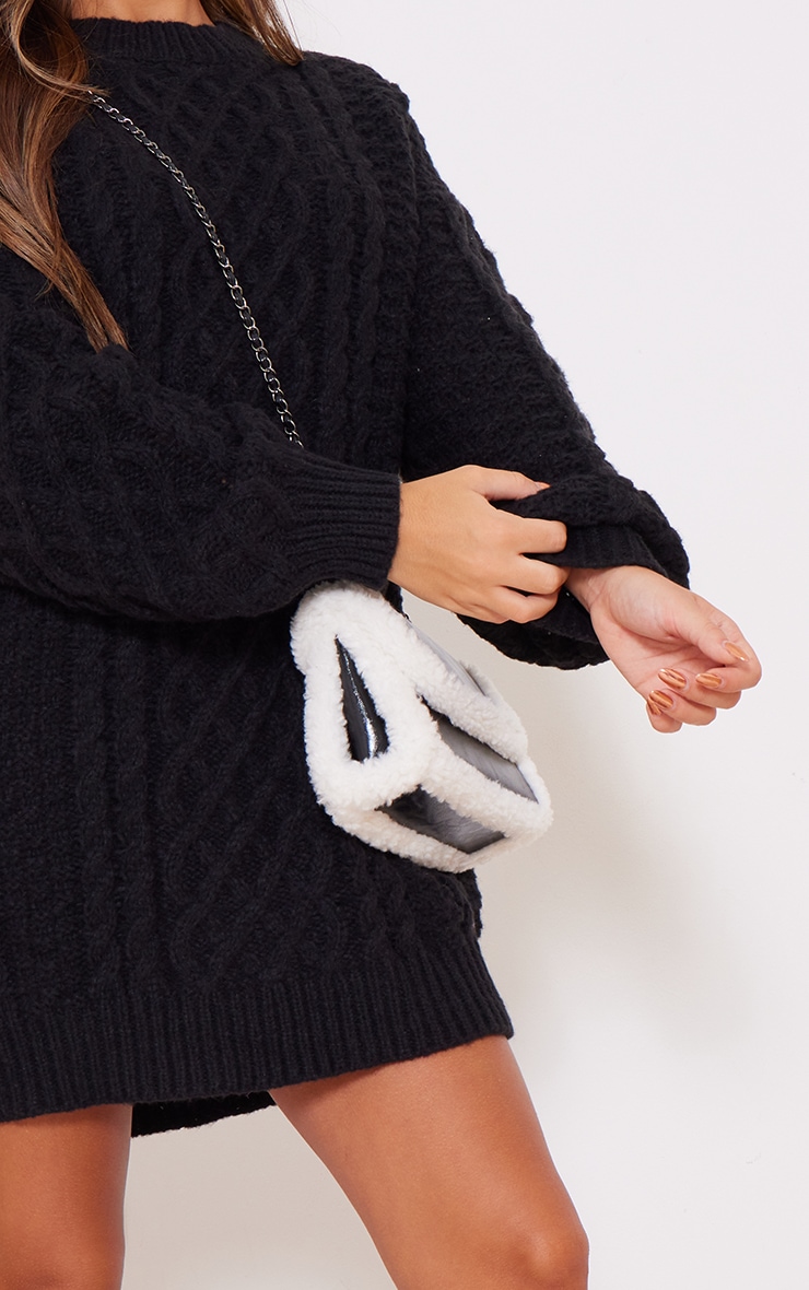 Black Chunky Cable Knit Jumper Dress image 4