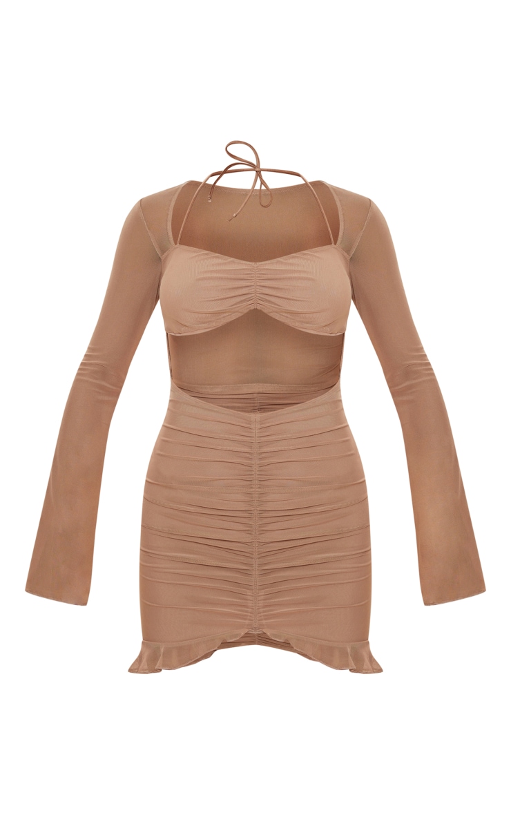 Mocha Rose Frill Hem Long Sleeve Bodycon Dress Dresses PLT KSA