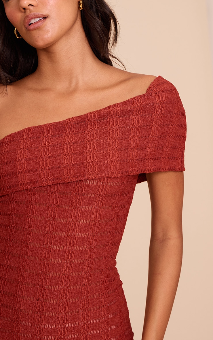 Rust Textured One Shoulder Sleeveless Maxi Dress image 4