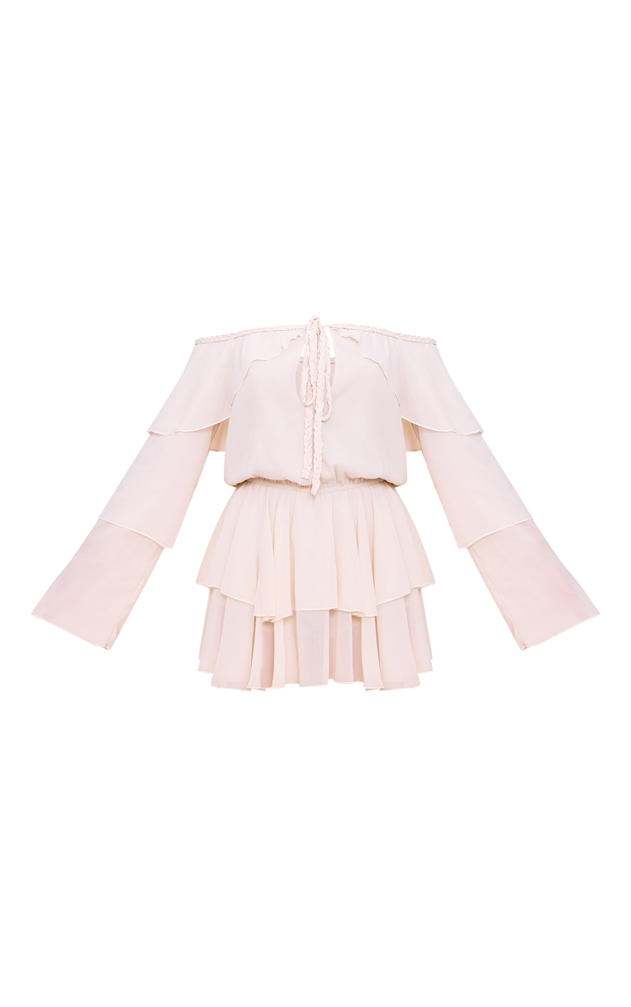 Cream Chiffon Ruffle Detail Long Sleeve Romper image 5