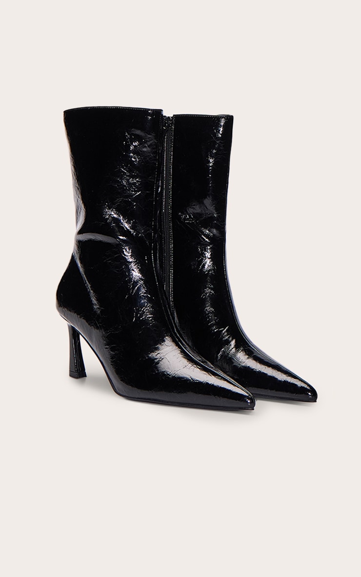 Black Crinkle PU Kick Heel Ankle Boot image 3