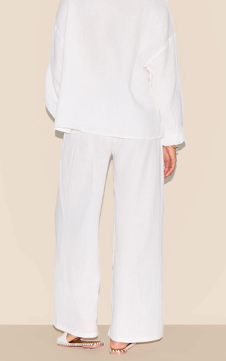 Petite White Cheesecloth Textured Wide Leg Pant image 3