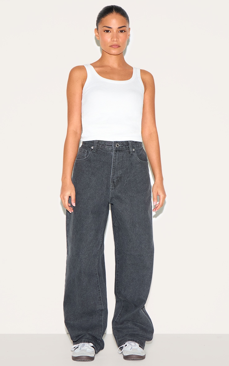 PRETTYLITTLETHING Petite Grey High Waist Boyfriend Jeans image 1