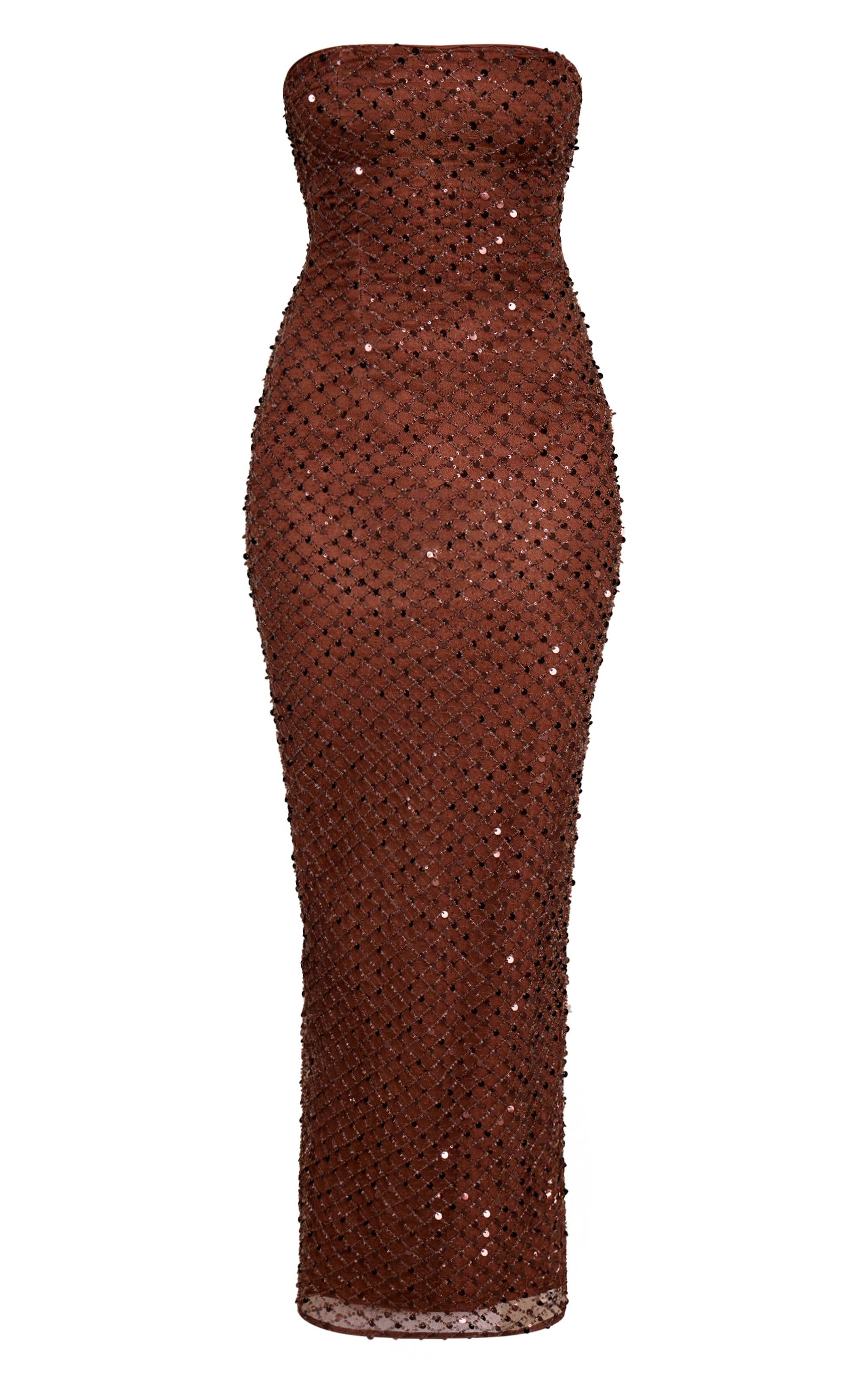 Robe bustier longue marron chocolat à ornements image 5