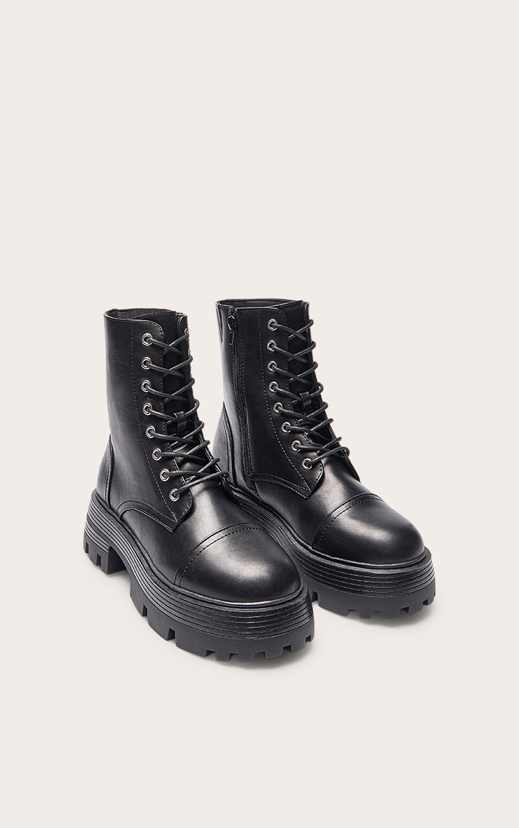 Black Lace Up Chunky Sole Hiker Boots image 3