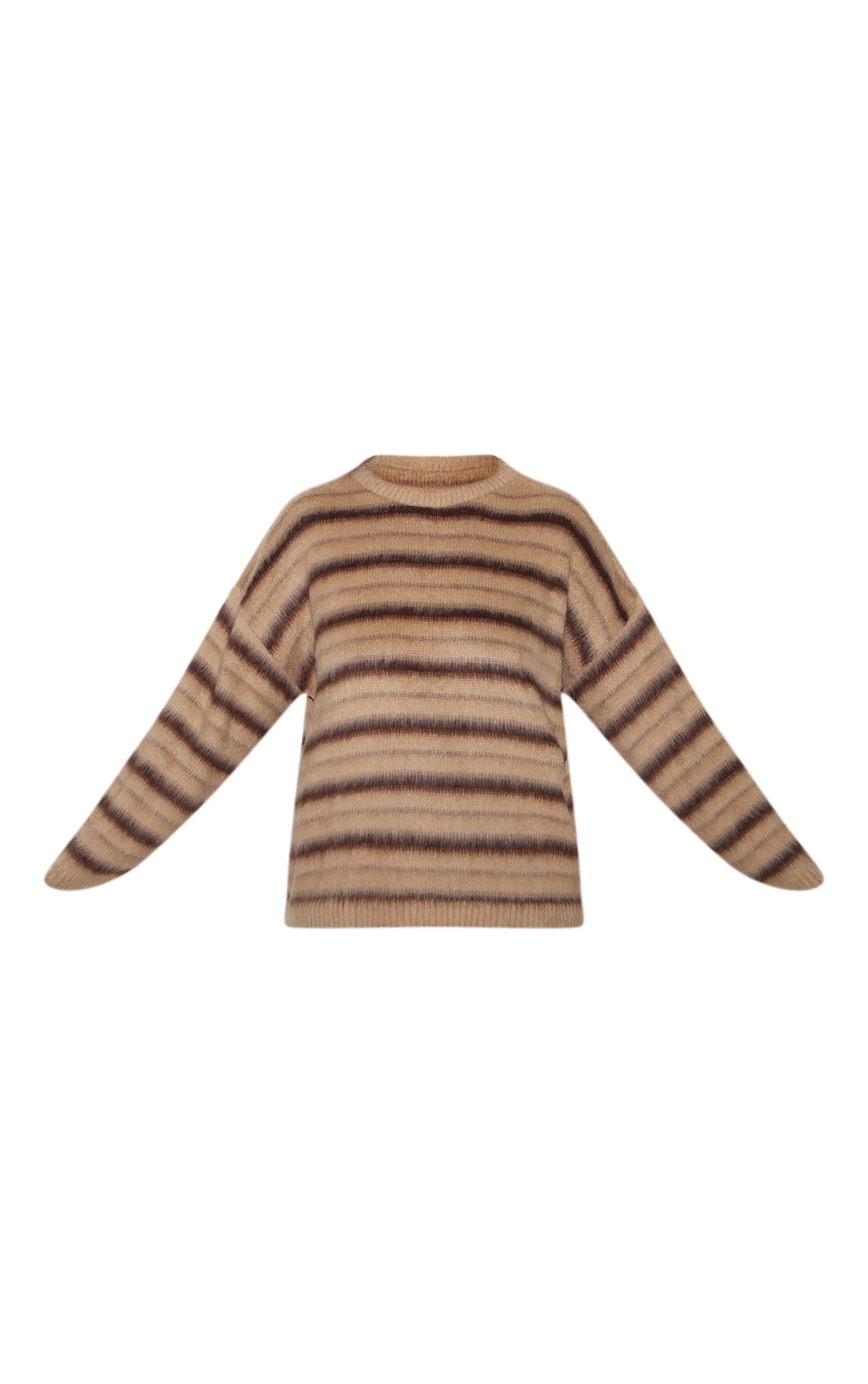 Plus Brown Stripe Fluffy Knit Oversized Jumper image 5