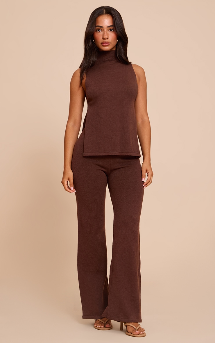 Petite Chocolate High Neck Knitted Sleeveless Top image 3