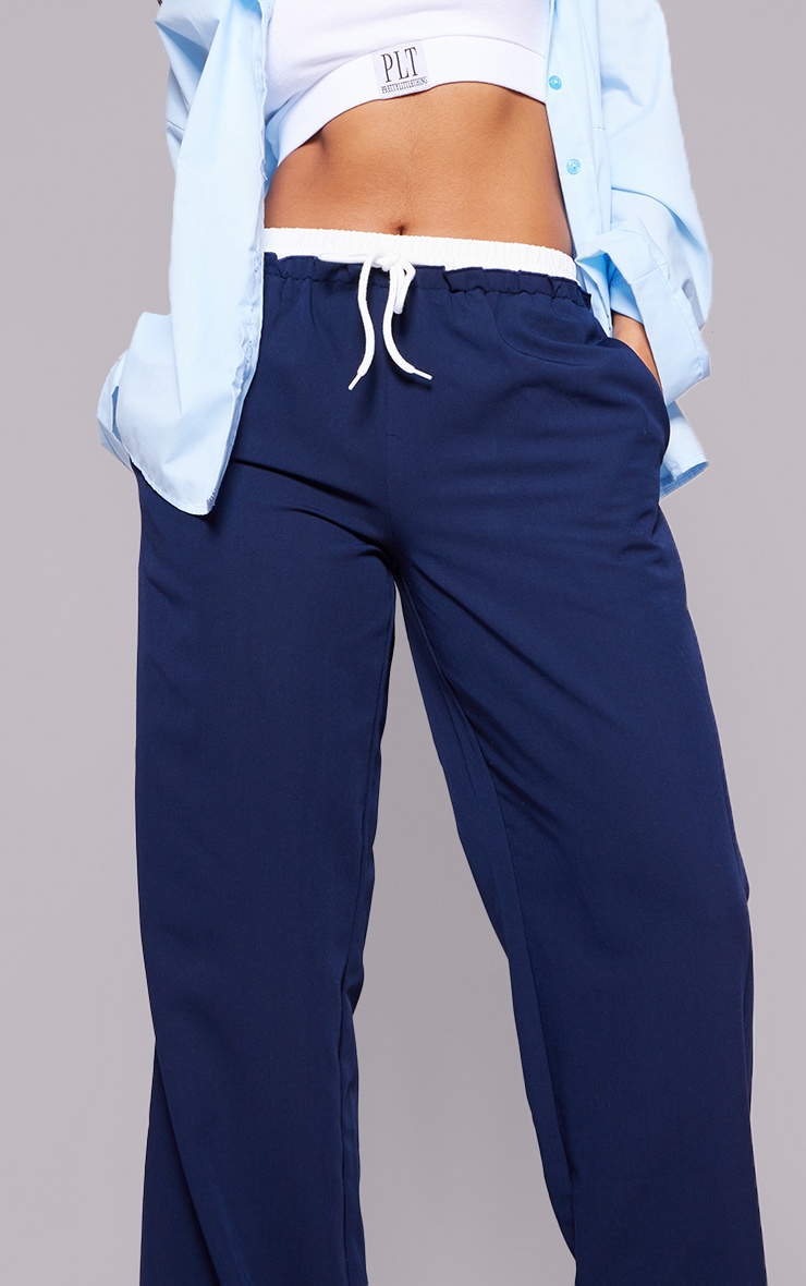 Navy Boxer Detail Drawstring Waist Pants image 4