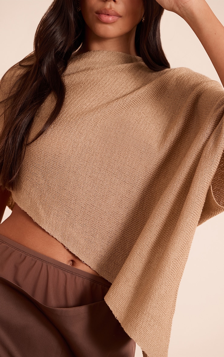 Beige Fine Knit Poncho Style Top  image 4